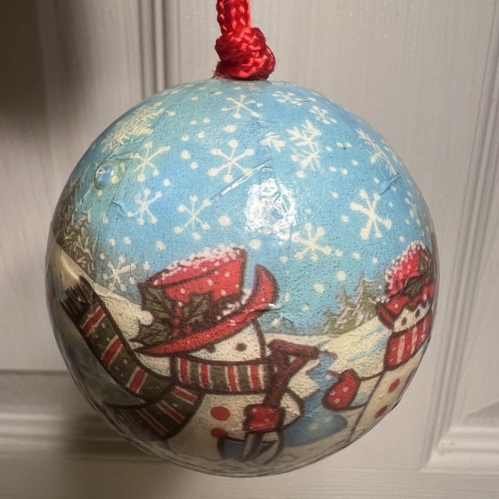 Vintage Decoupage Snowman Ornament